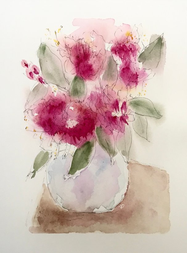 Rhododendron in a Vase. Made with watercolour.