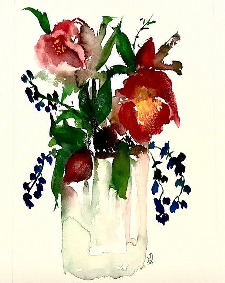 Helleborus in a Vase. Watercolour by June Rydgren